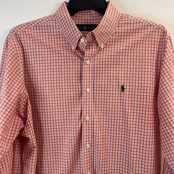 Ralph Lauren Men's Orange/White Plaid Cotton Button-Down Shirt with Logo, XL - Picture 4 of 13